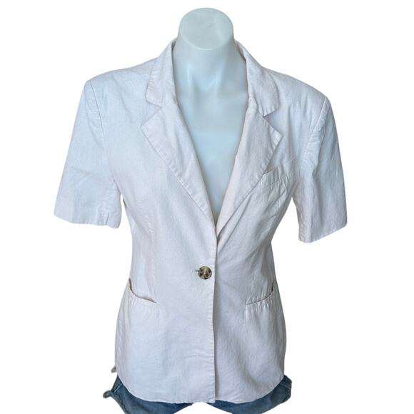 Eudon Choi Pale Pink Linen Blazer Size 8 Career Short Sleeve Boxy Designer $325 - Picture 1 of 6